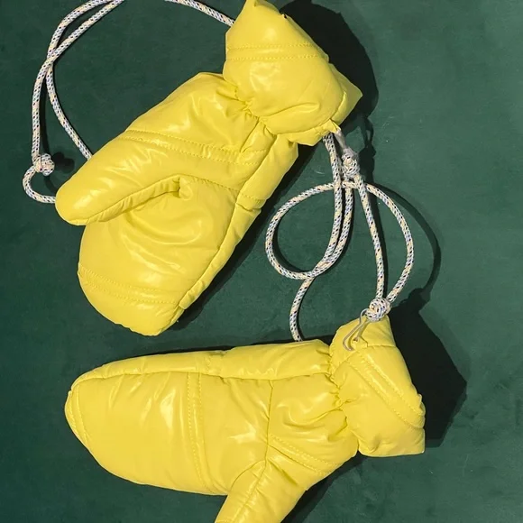Bright Yellow Mittens with Rope - Picture 2 of 2